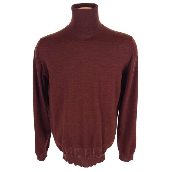 Lanvin Wool Turtleneck Knit Sweater Size XL Slim Mens Burgundy - Picture 2 of 16